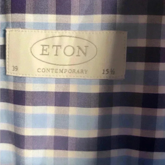 ETON contemporary classic collared blue striped long sleeve button up shirt 15.5 - Picture 4 of 4